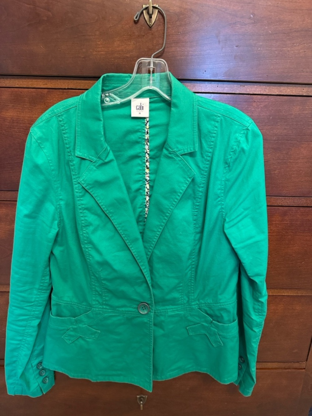 Women's Green Single-Button cotton Blazer by Cabi